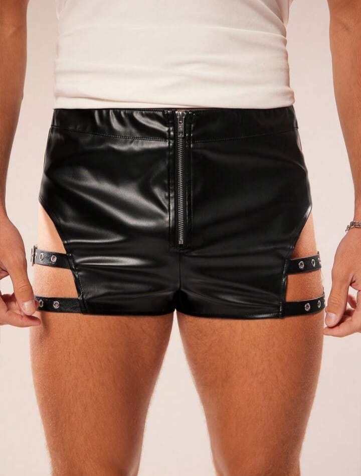 Night strike Harness Faux Leather Shorts